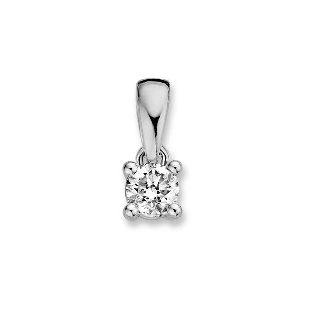 Pendentif en or blanc avec un diamant brillant de 0,30 ct en sertissage à quatre griffes.
