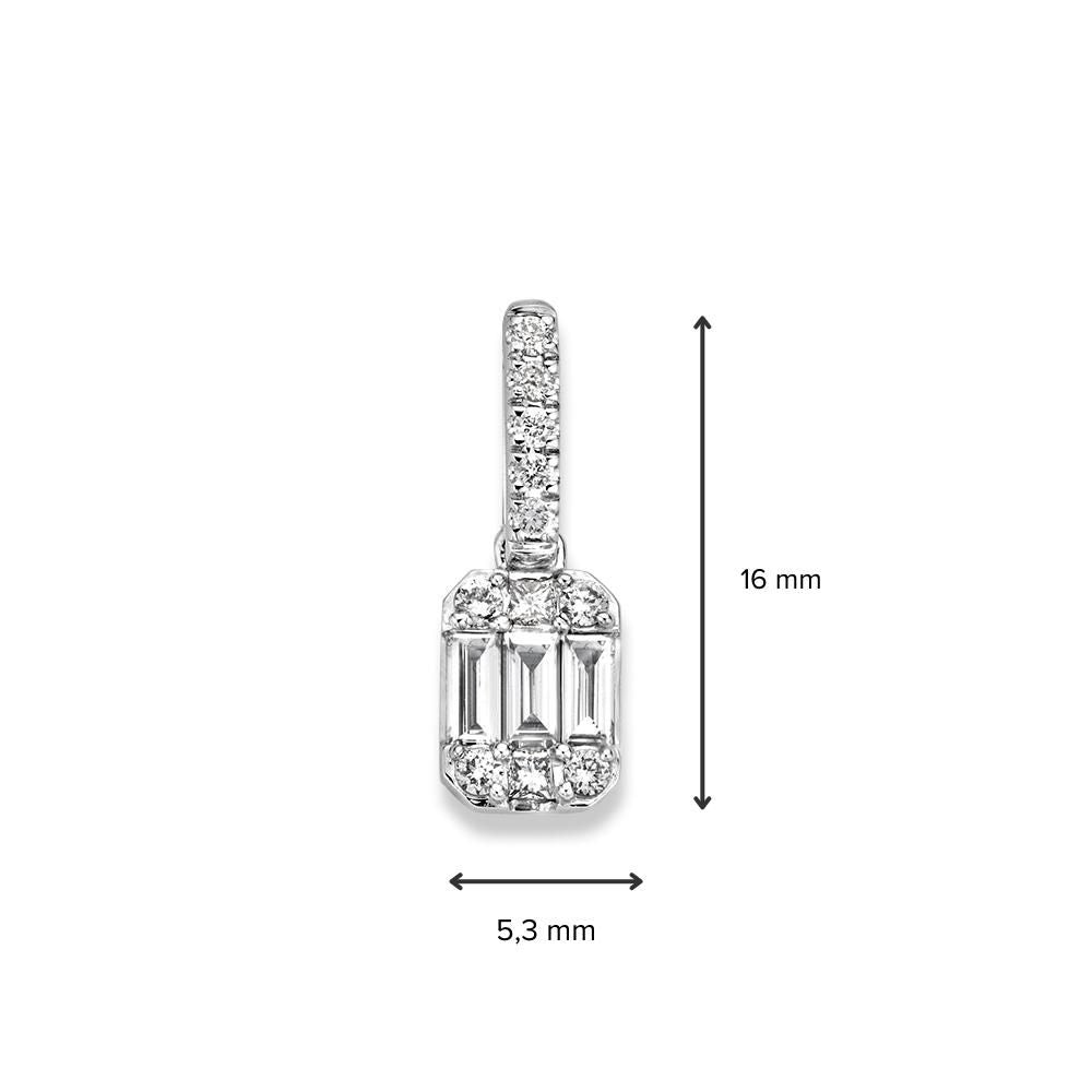 Pendentif élégant en or blanc avec diamants taillés en baguette et en brillant – 0.32 crt, 14 carats, 0,8 gramme