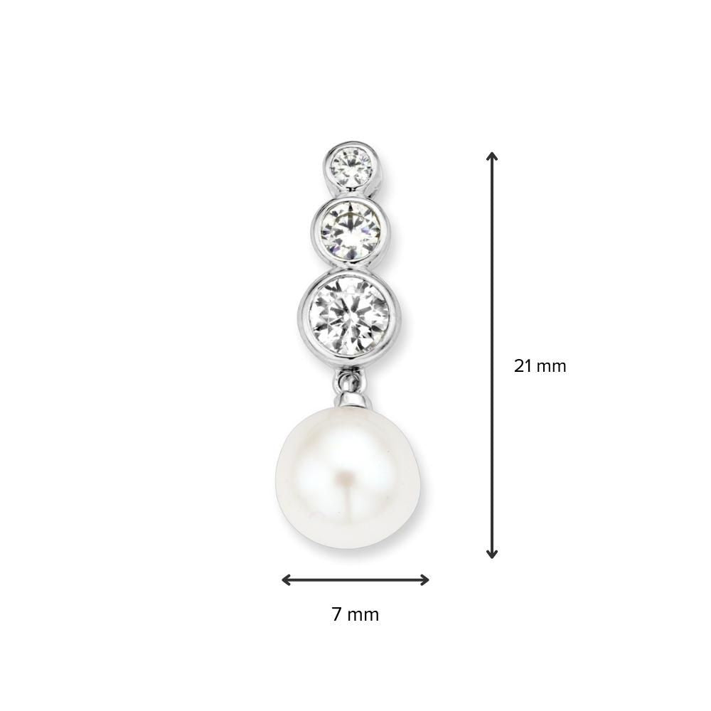 Pendentif en or blanc avec perle d'eau douce et zircones – 14 carats, 0.9 grammes, 21 mm