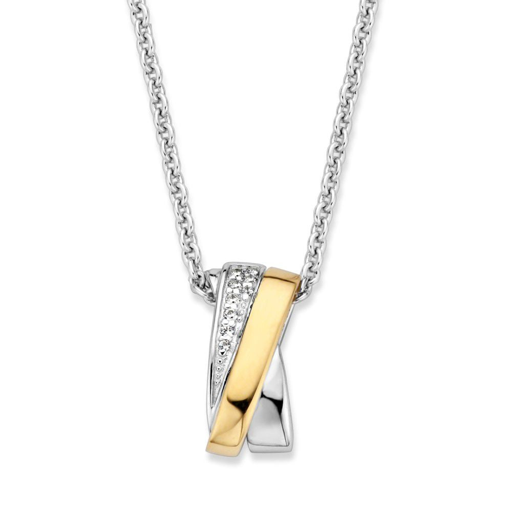 Pendentif en argent et or avec zirconia blanche, mesurant 17 mm.