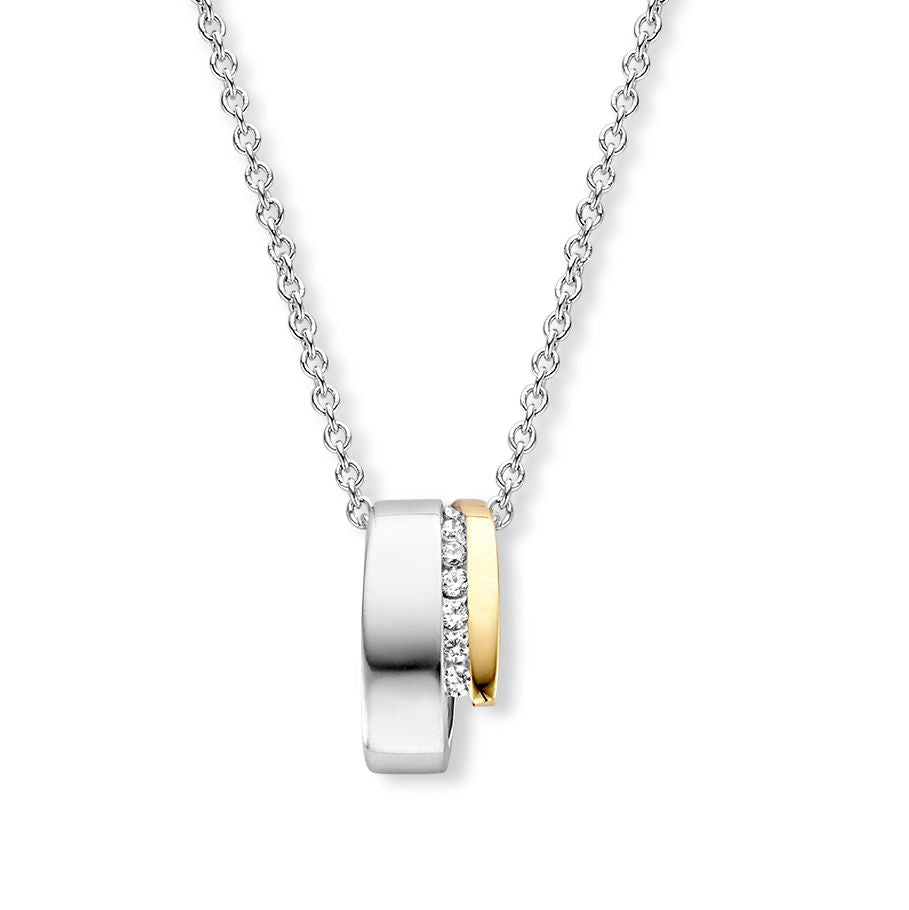 Pendentif en argent et or avec zircon blanc, forme moderne, 18 mm.