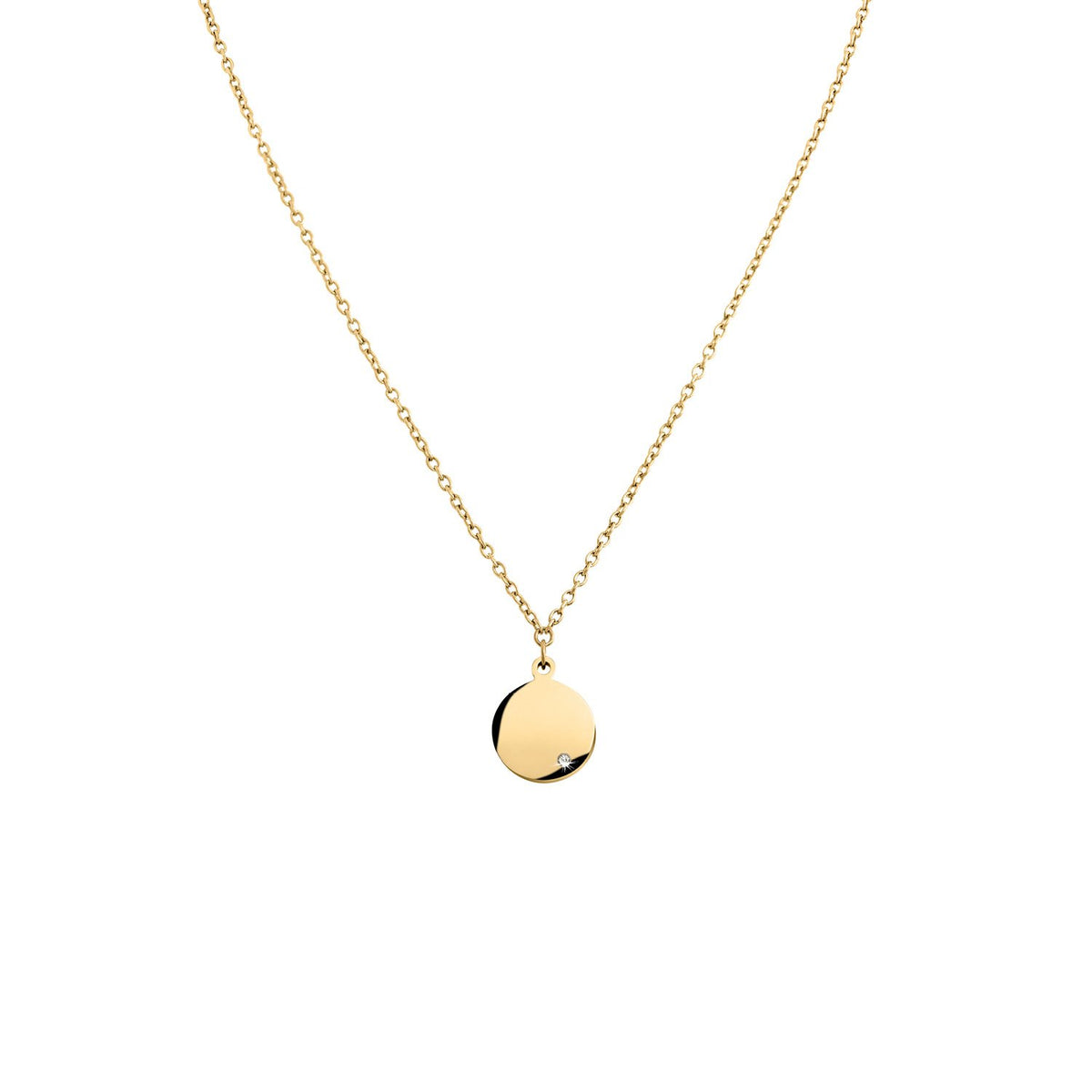 Gouden titanium collier met een ronde, glanzende hanger.