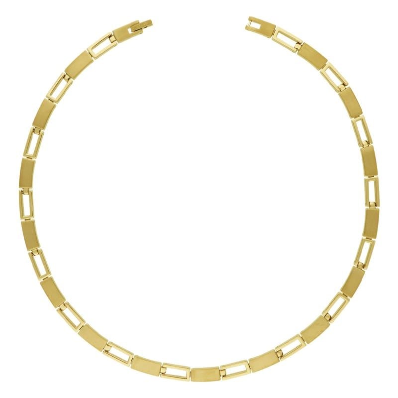 Collier en titane doré avec maillons rectangulaires.