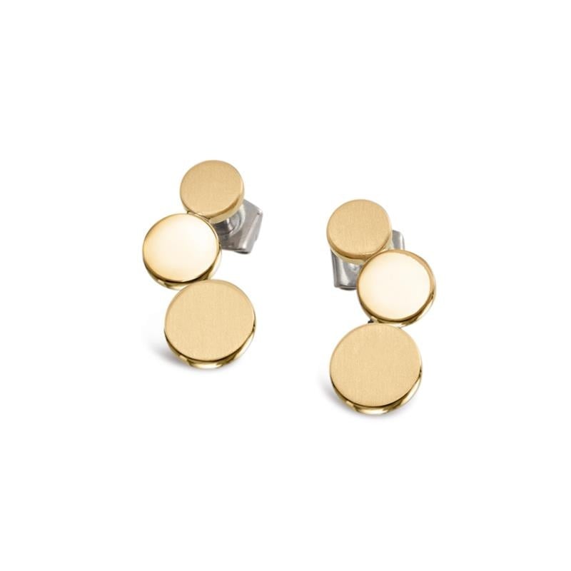 Boucles d'oreilles en titane doré avec des disques ronds et lisses.