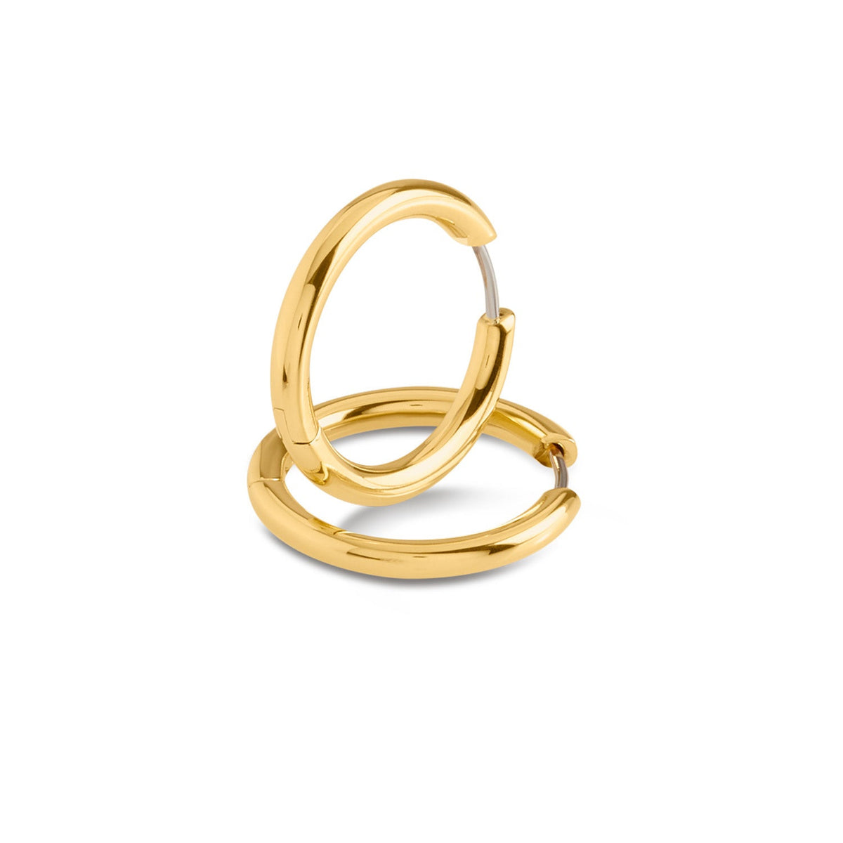 Boucles d'oreilles en titane doré, de forme ronde et lisse, avec un fermoir à charnière.