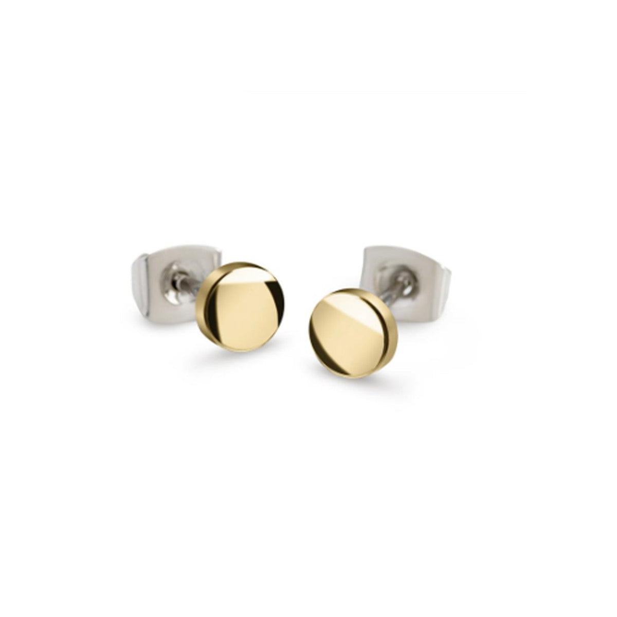 Boucles d'oreilles en titane avec une finition dorée, forme ronde et design minimaliste.