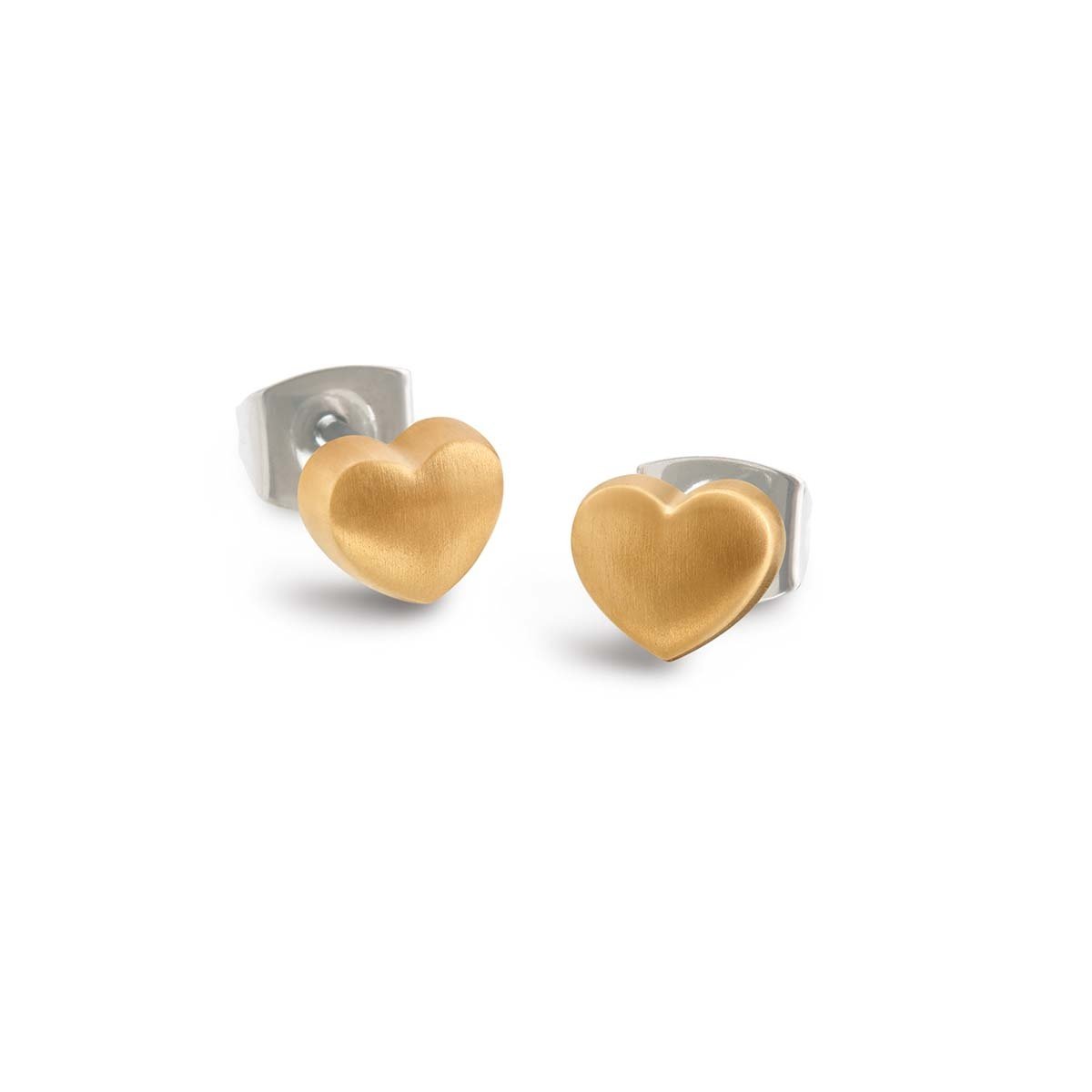 Boucles d'oreilles en titane avec des cœurs dorés.