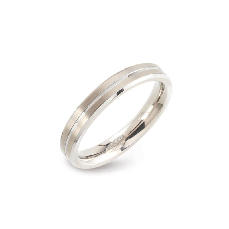 Bague en titane avec deux bandes brillantes et finition polie.