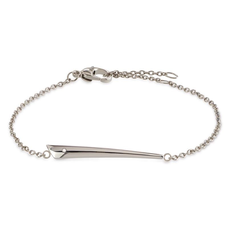 Bracelet en titane avec un motif allongé et brillant, fermoir en métal.