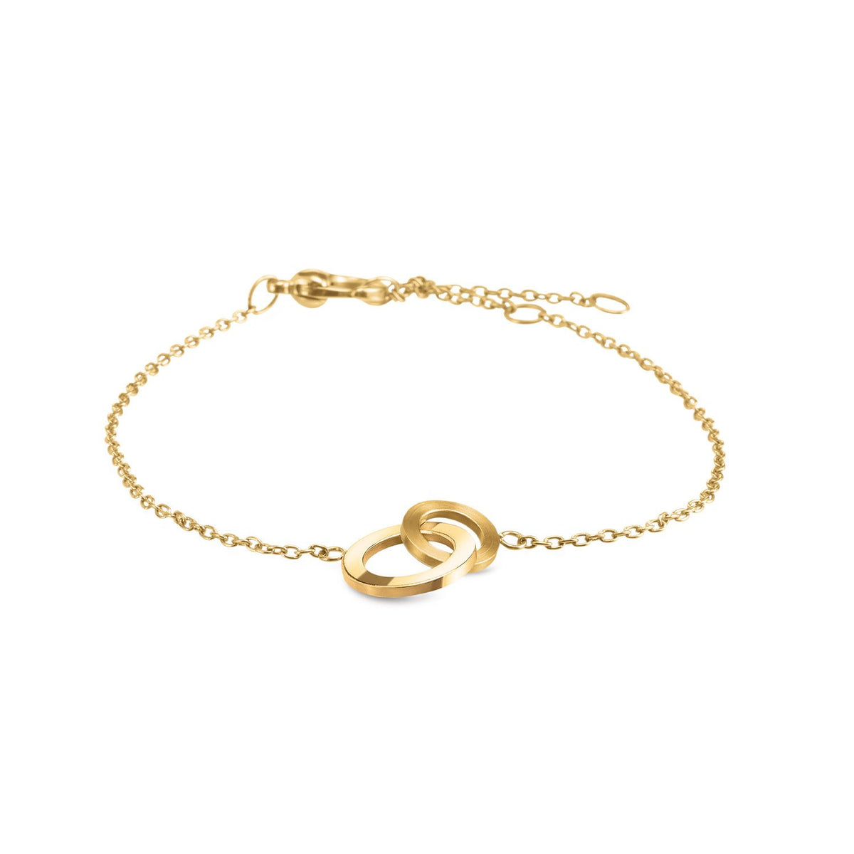 Bracelet en titane doré avec deux anneaux entrelacés.