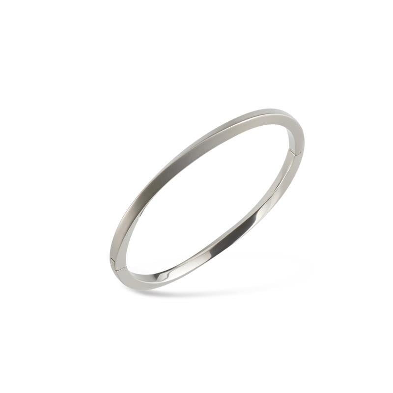 Bracelet en titane argenté, de forme ronde et lisse, avec une finition polie.