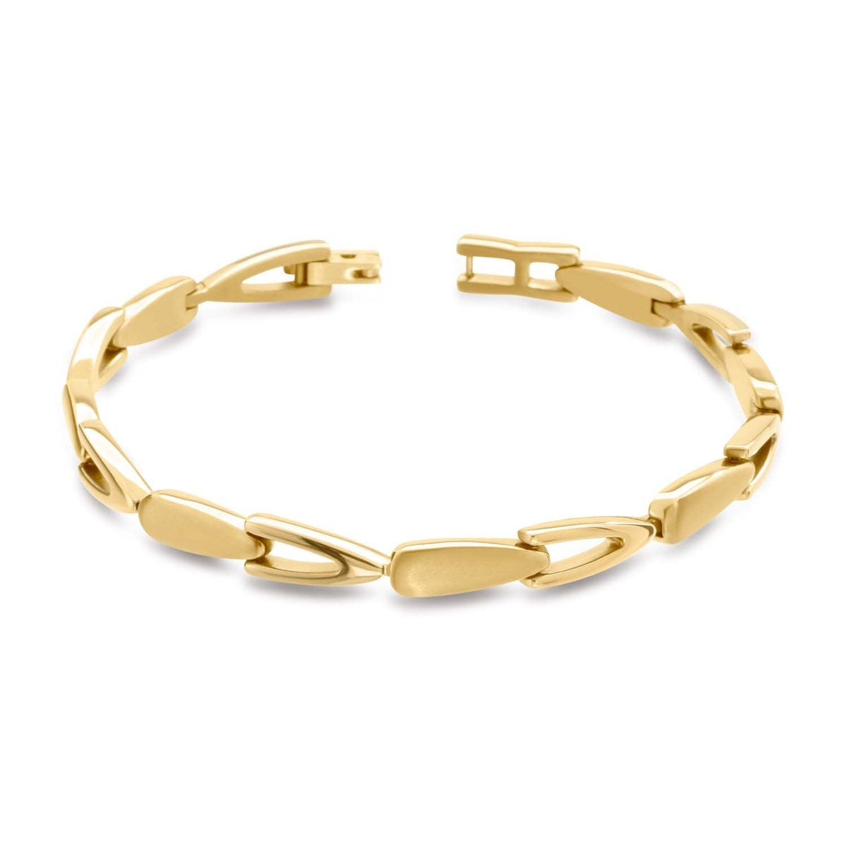 Bracelet en titane doré avec maillons ovales et fermoir sécurisé.