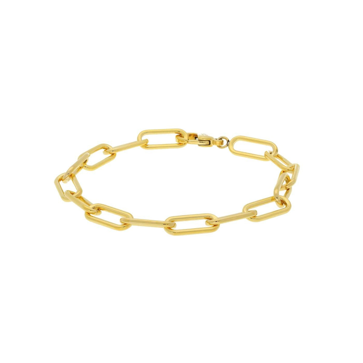 Bracelet en titane doré avec maillons ovales et fermoir sécurisé.