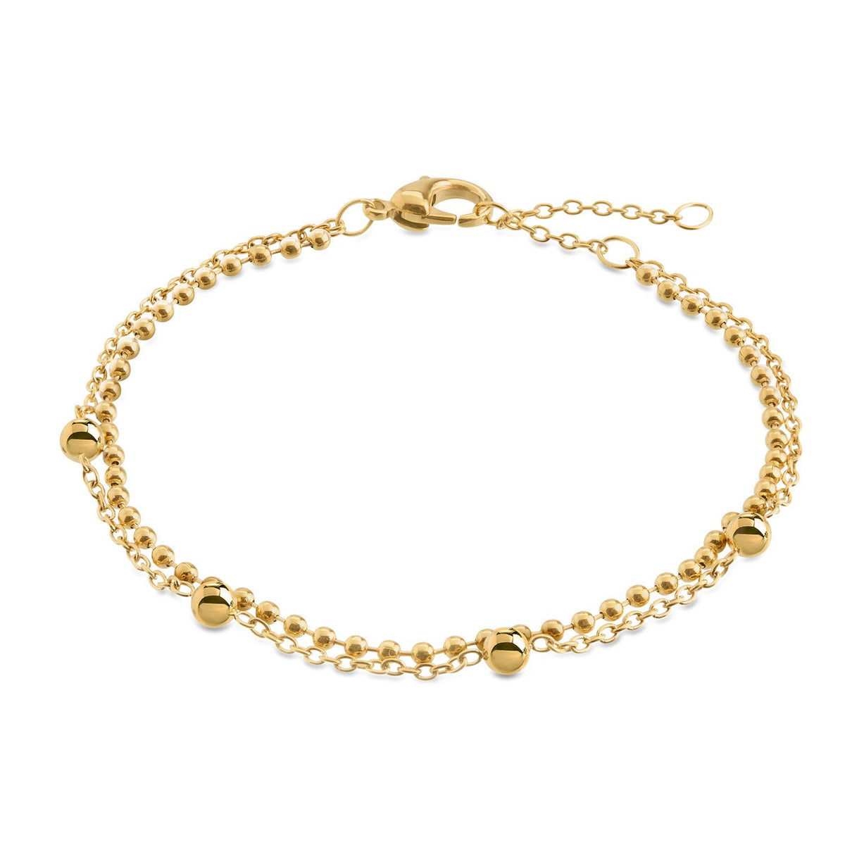 Bracelet en titane doré avec des perles rondes et une chaîne délicate.