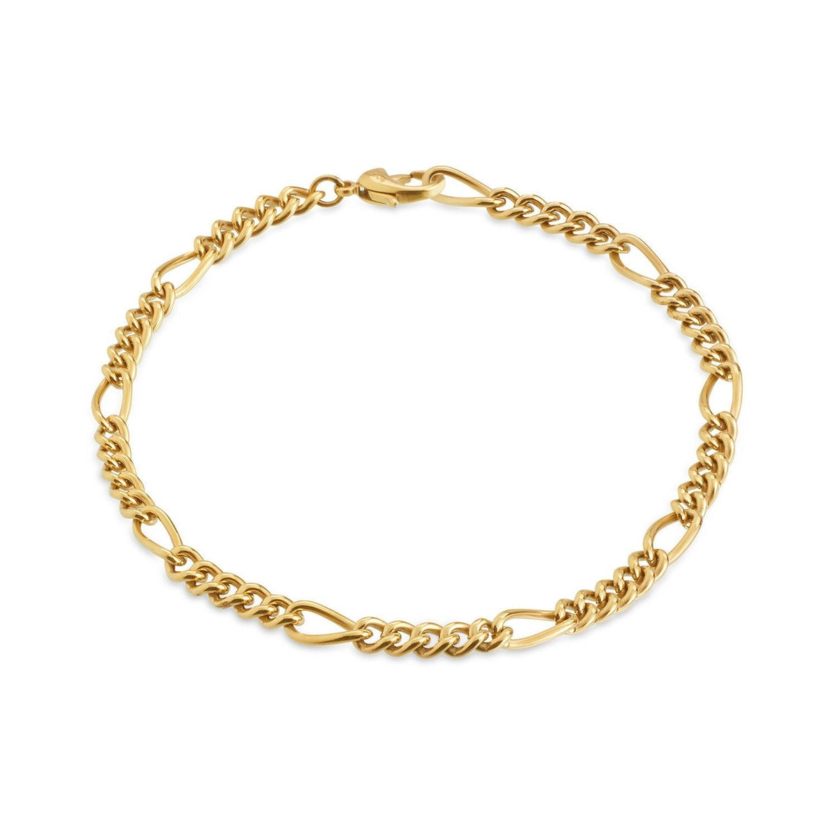 Bracelet en titane doré avec maillons ovales et fermoir en métal.