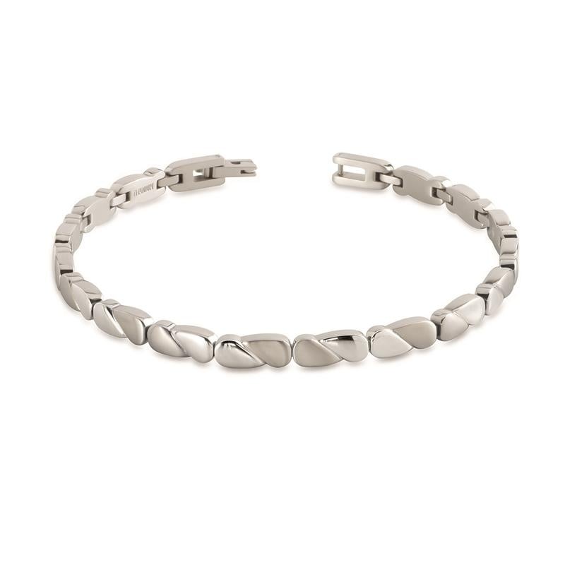 Bracelet en titane argenté avec maillons en forme de goutte.