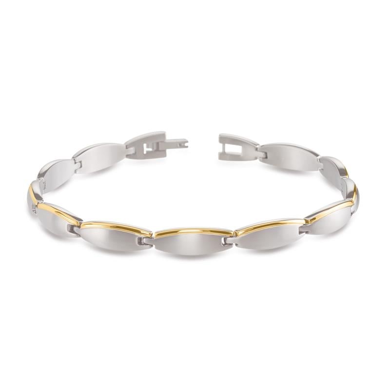 Bracelet en titane bicolore avec des maillons ovales, finition argentée et dorée.