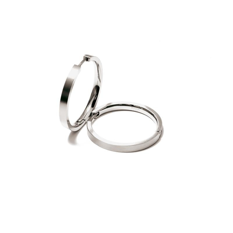 Boucles d'oreilles en titane argenté, de forme ronde et lisse.