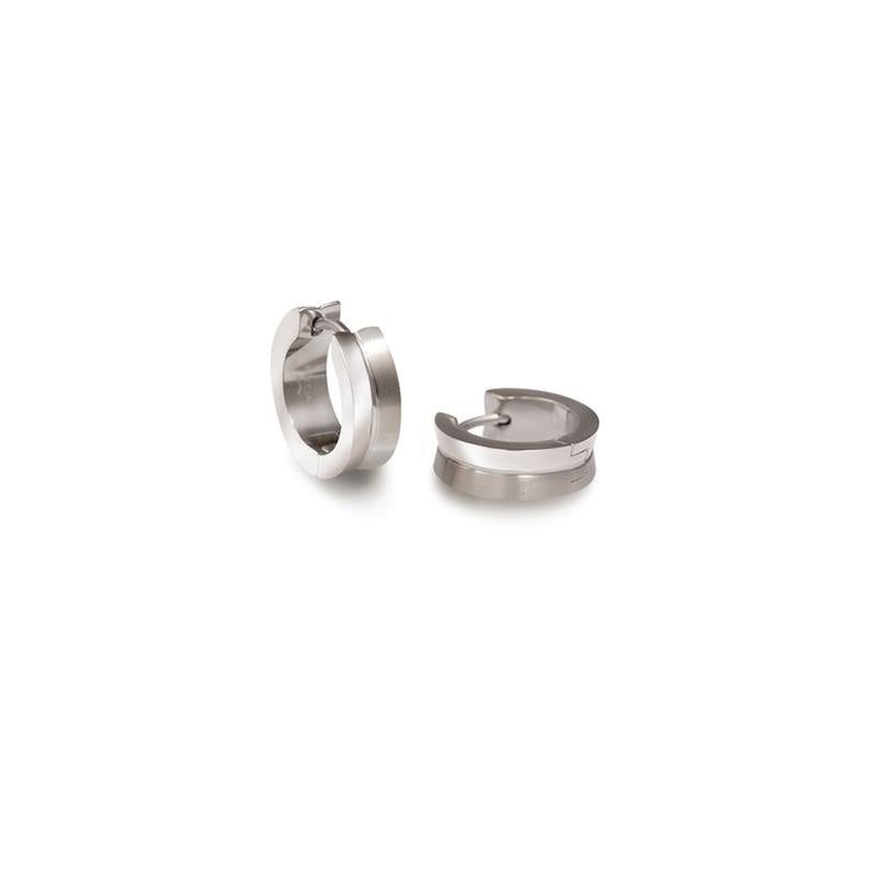 Boucles d'oreilles en titane, de forme ronde avec une finition mate et un design simple.