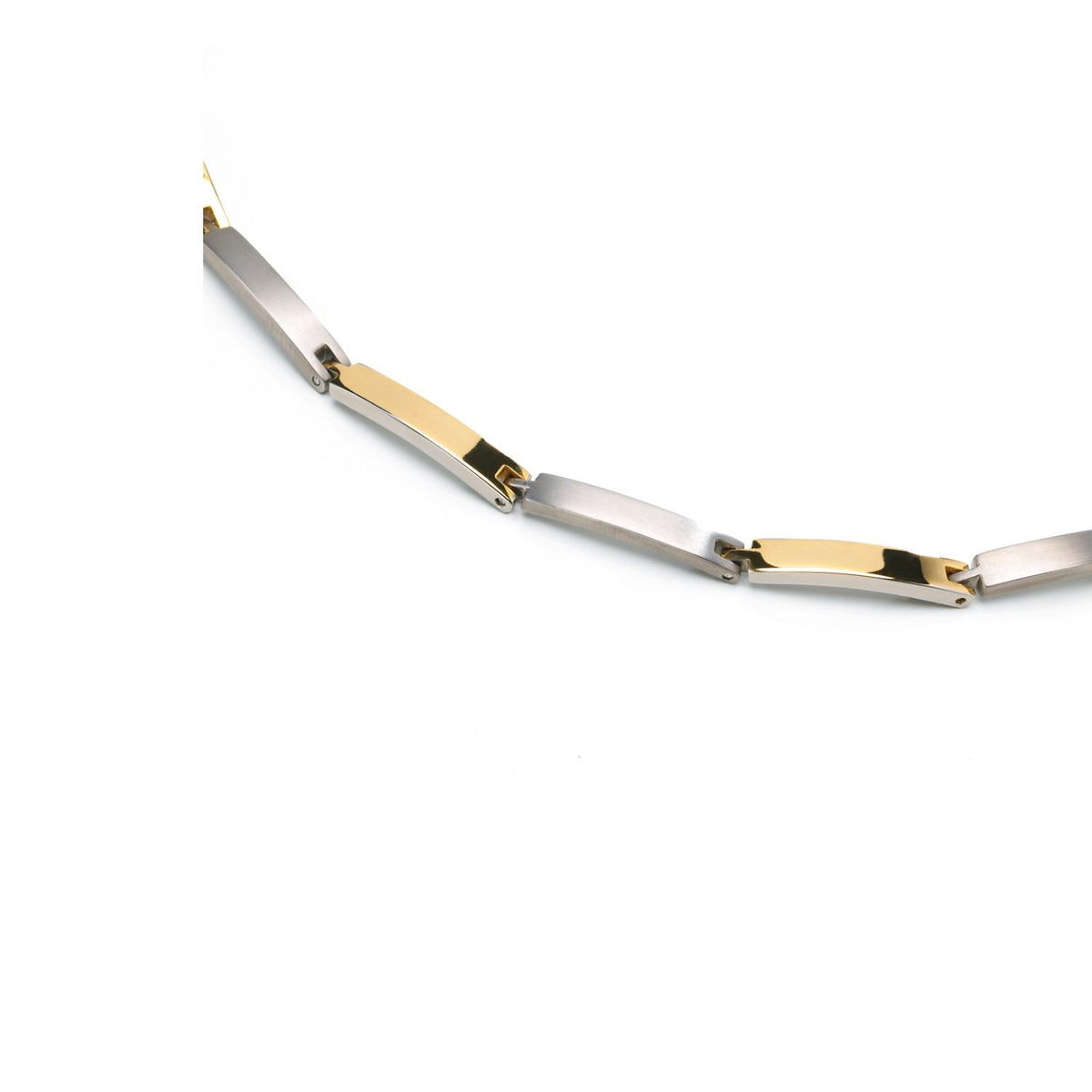 Collier bicolore en titane avec maillons argentés et dorés.