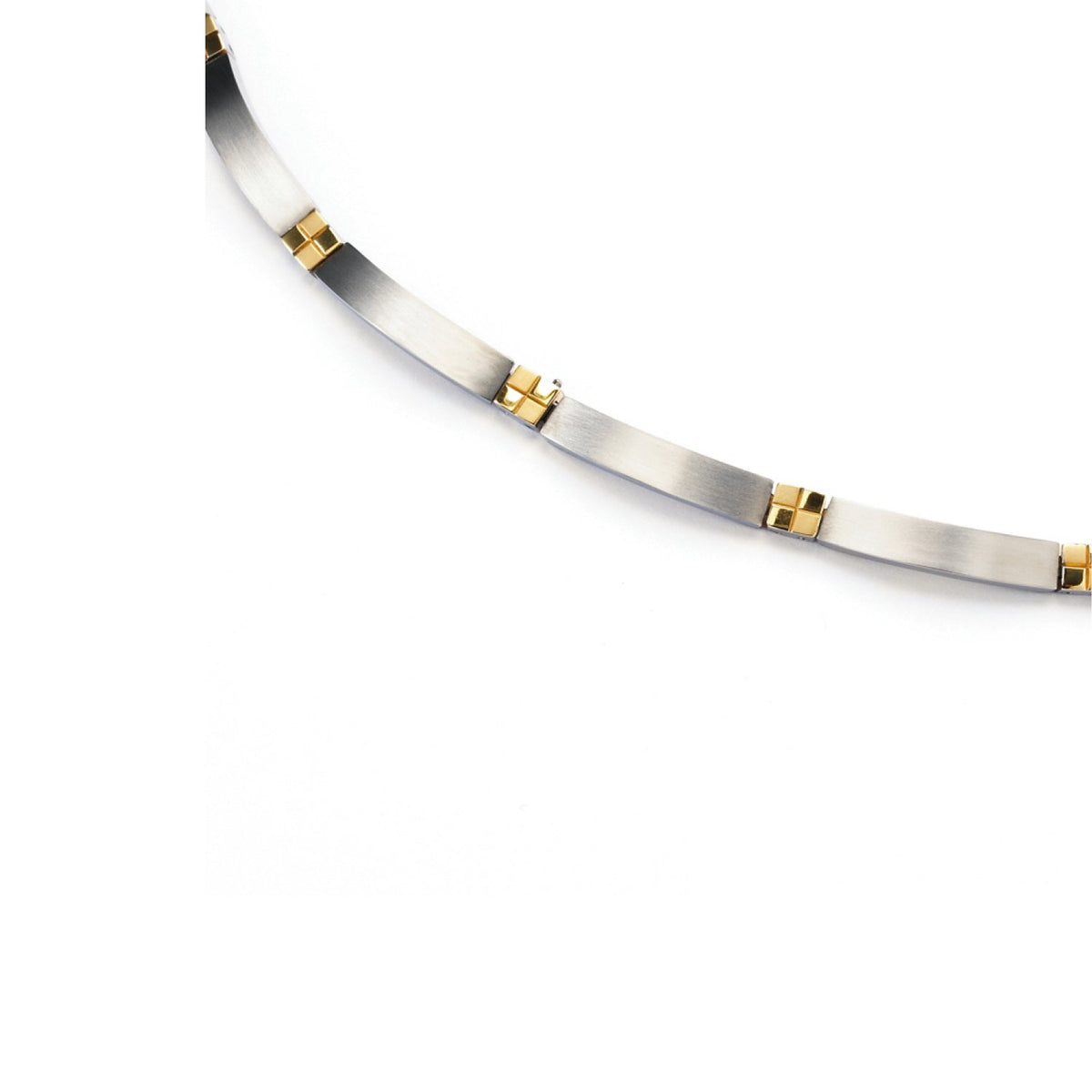 Collier bicolore en titane avec des maillons argentés et dorés.