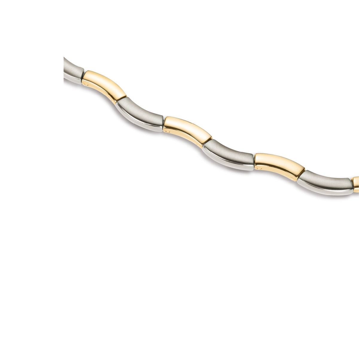 Collier bicolore en titane avec des maillons argentés et dorés.