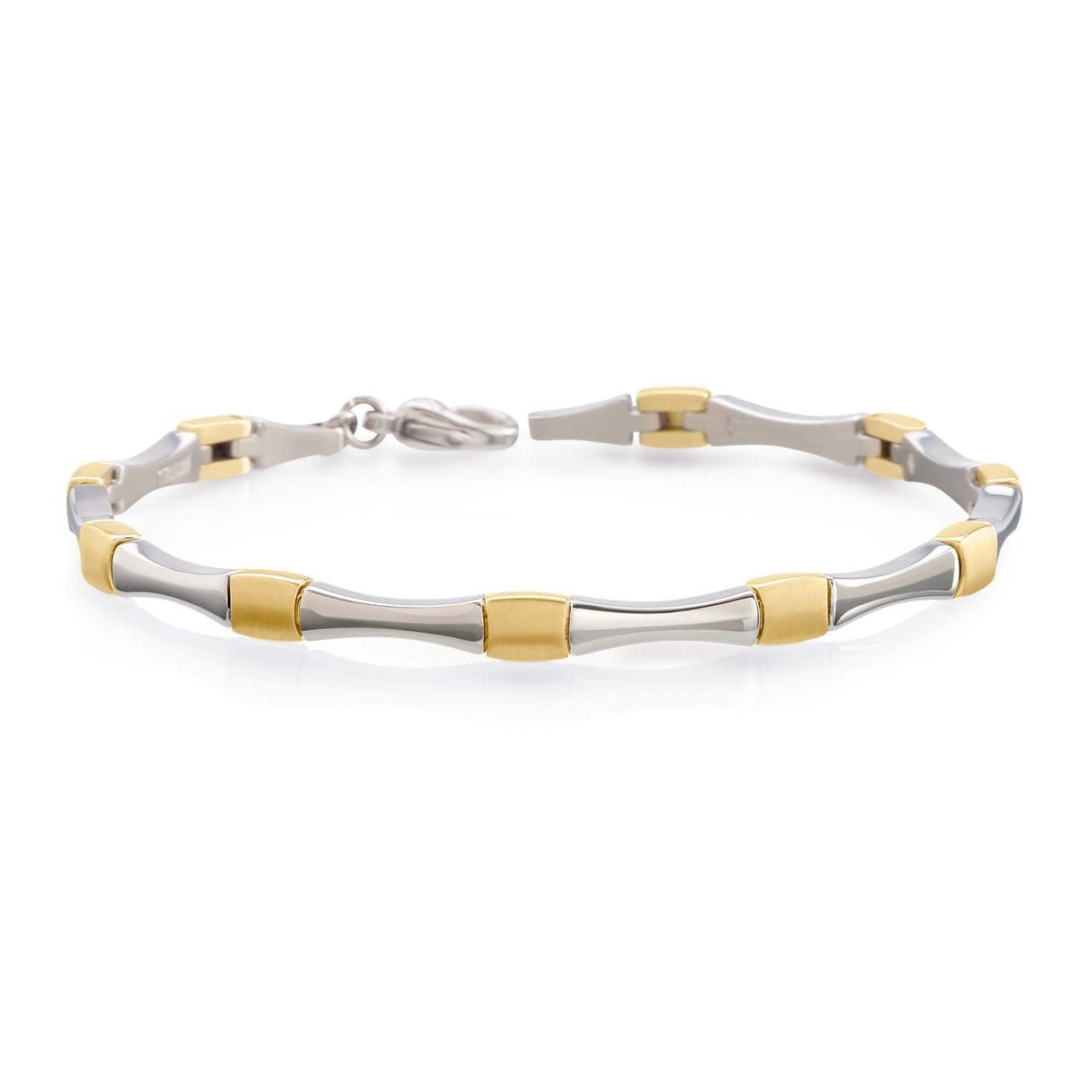 Bracelet bicolore en titane avec des maillons argentés et dorés.