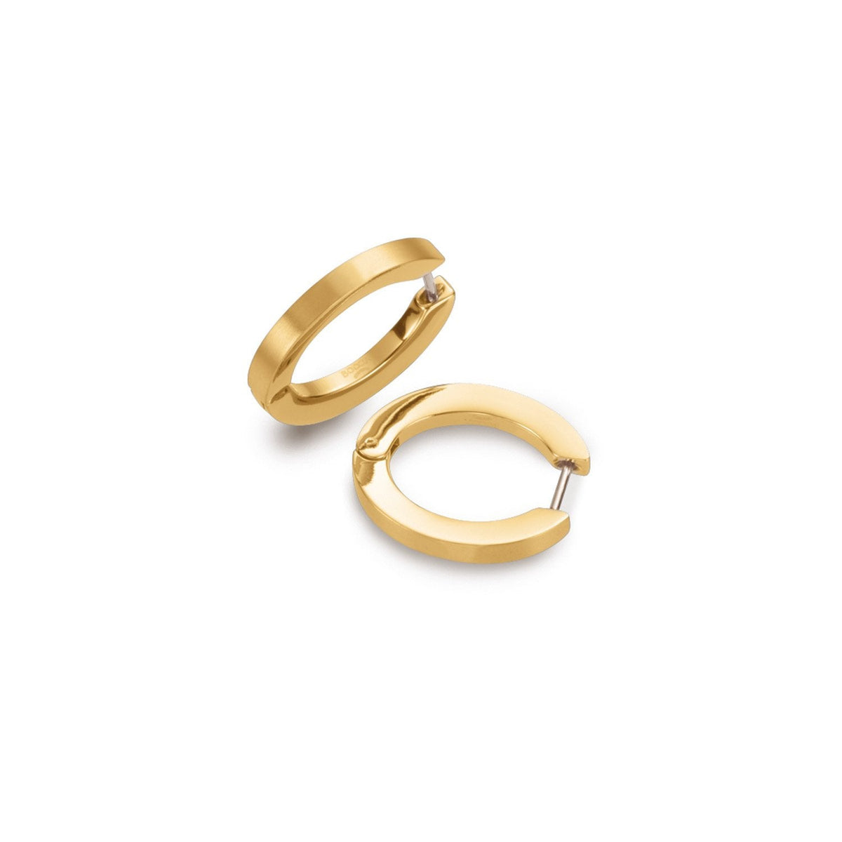 Boucles d'oreilles en titane doré, de forme ronde et lisse, avec un fermoir discret.
