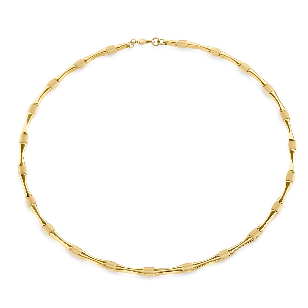 Collier en titane doré avec des maillons ovales et des détails en relief.