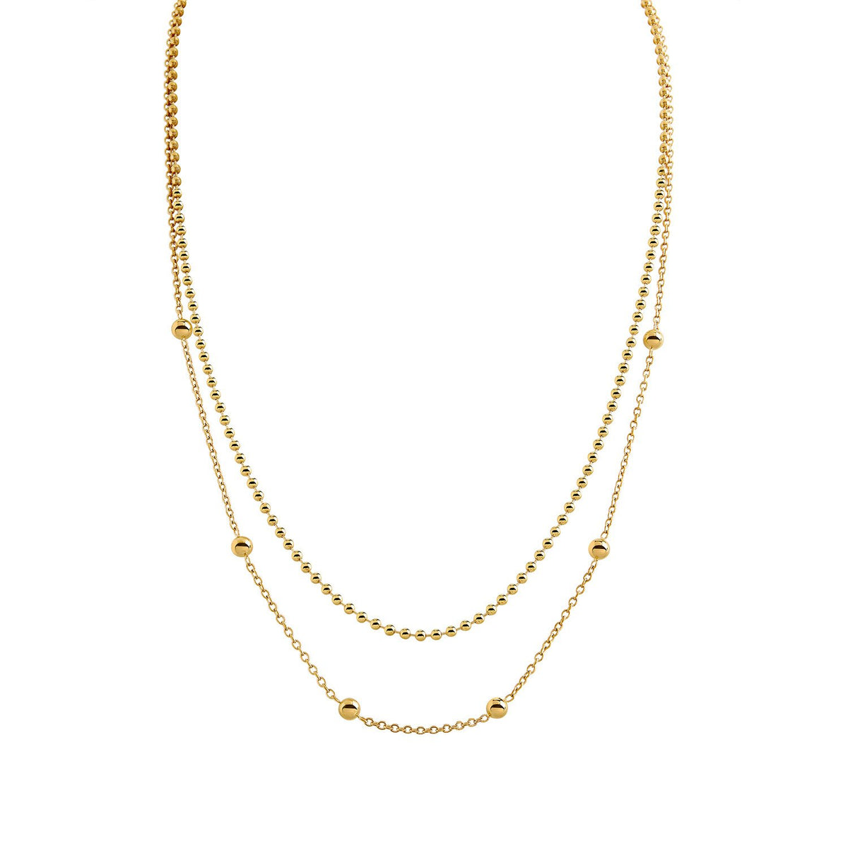 Collier en titane doré à deux rangs avec des billes décoratives.