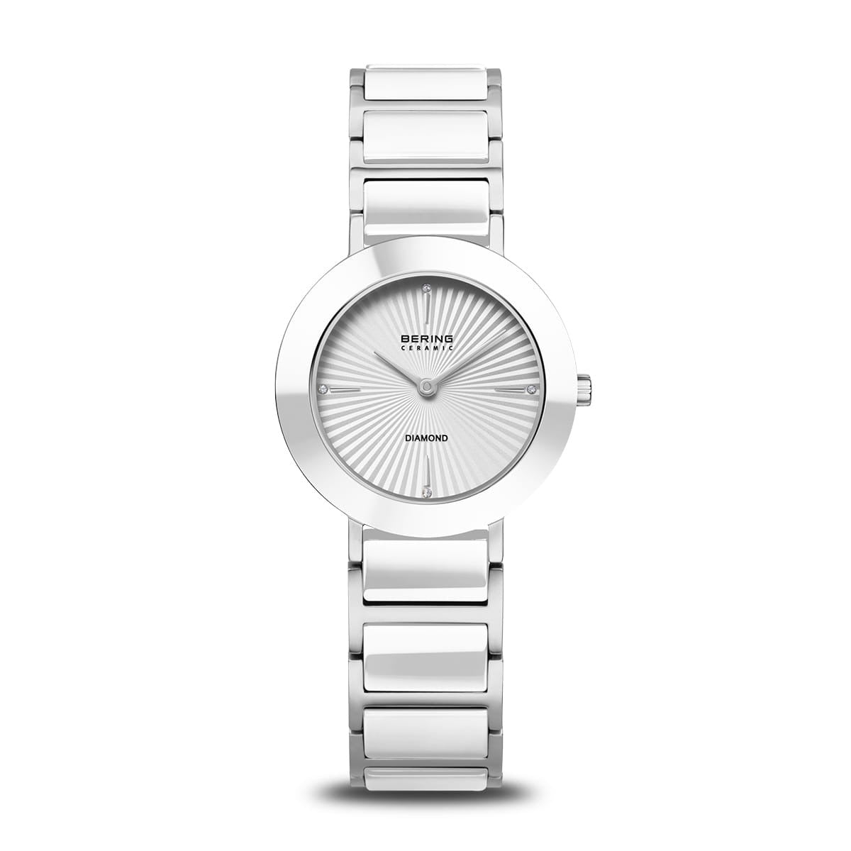 Montre Bering avec un cadran blanc et un boîtier argenté, bracelet en acier inoxydable.