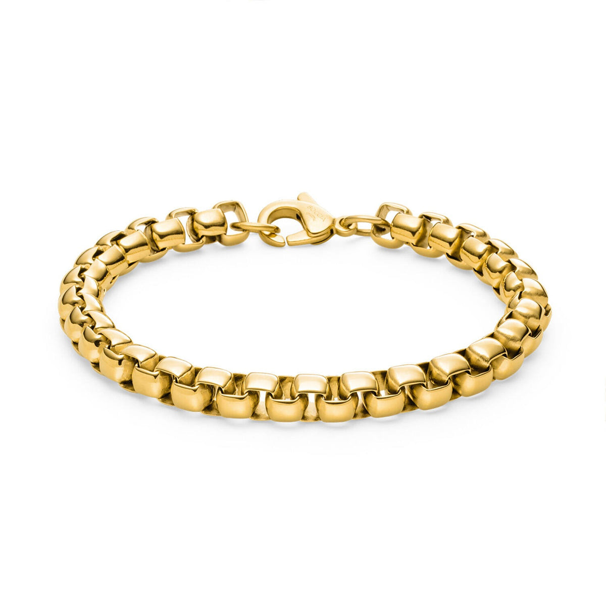 Bracelet en titane doré avec maillons ronds et fermoir en métal.