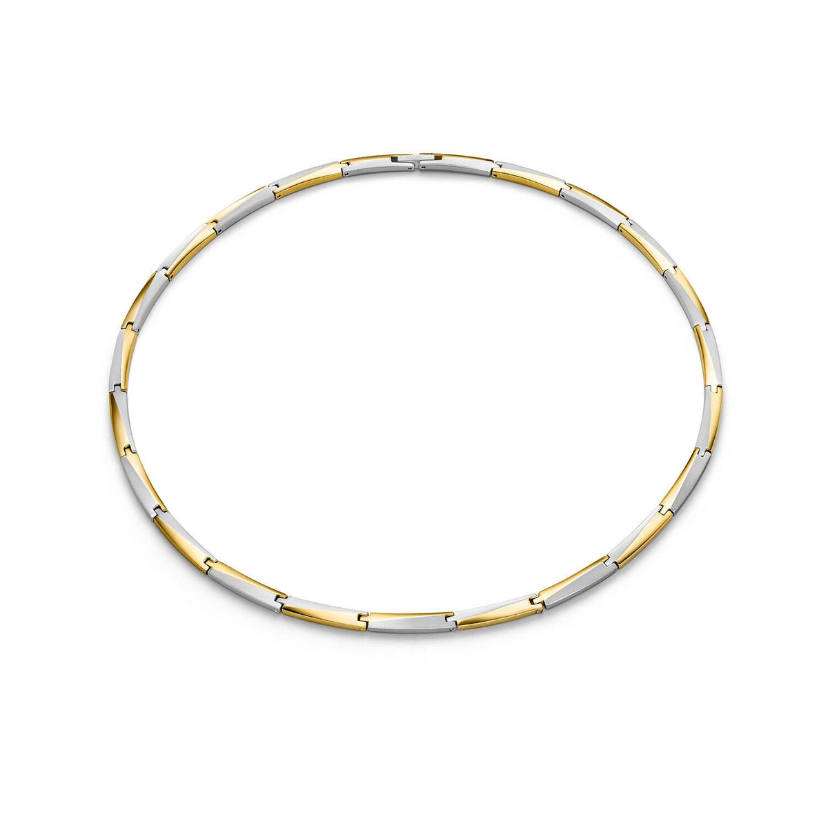 Collier bicolore en titane avec des maillons argentés et dorés.