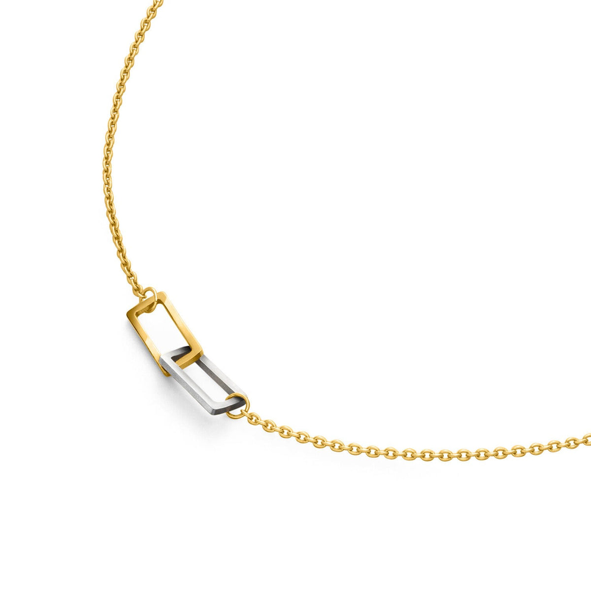 Collier en titane doré de 49 cm avec un détail argenté en forme de boucle.