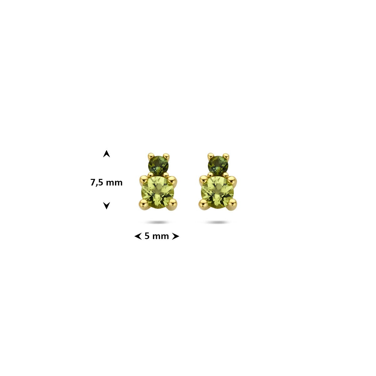 Puces d'oreilles en or jaune 14k avec péridot et tourmaline verte