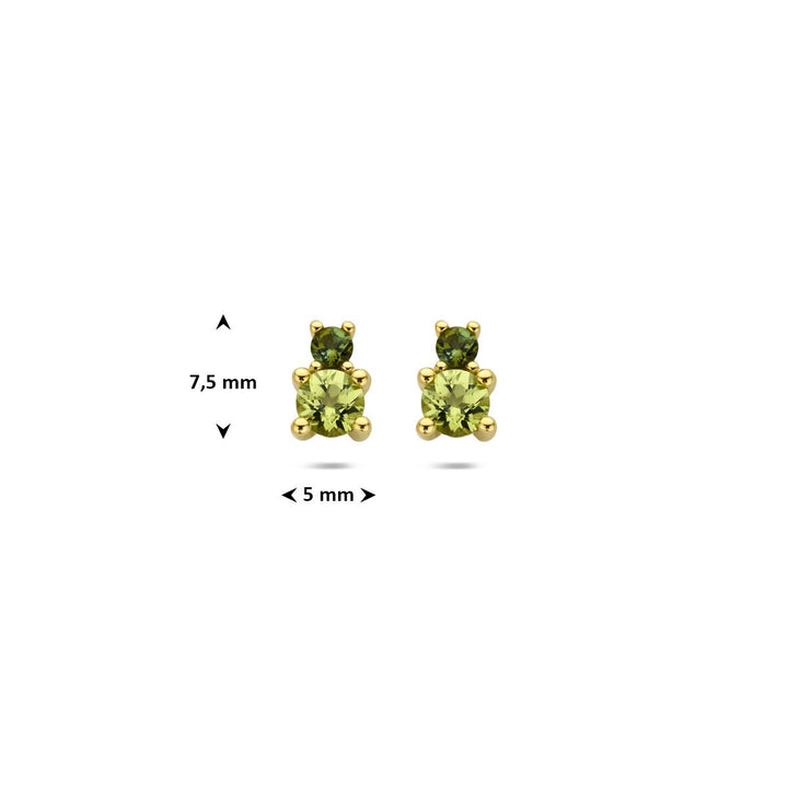 14k Geelgouden oorknopjes met peridot en groene toermalijn