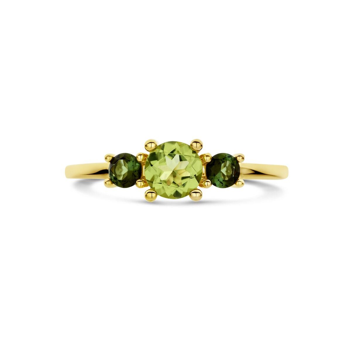 Bague pour femme en or avec péridot et tourmaline – or jaune 14k