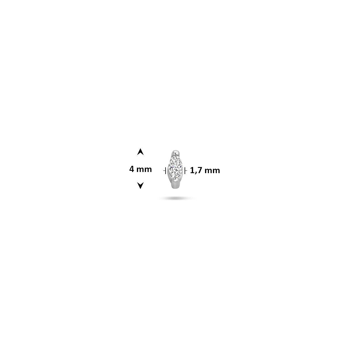 Piercing à dos plat en argent rhodié avec zircone ovale – argent 925