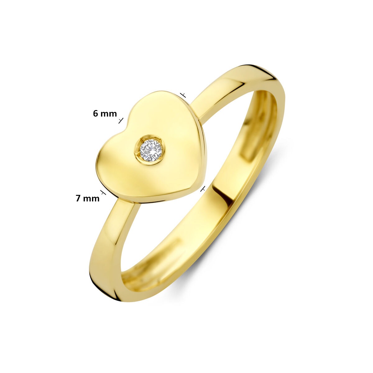 bague pour enfant en or jaune 14k avec cœur et diamant cultivé en laboratoire