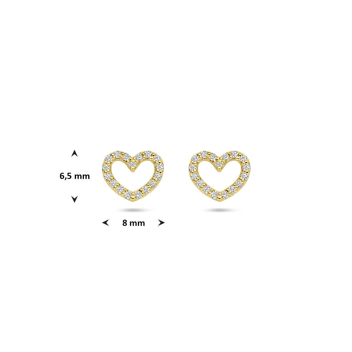 puces d'oreilles en or jaune en forme de cœur avec diamant cultivé en laboratoire