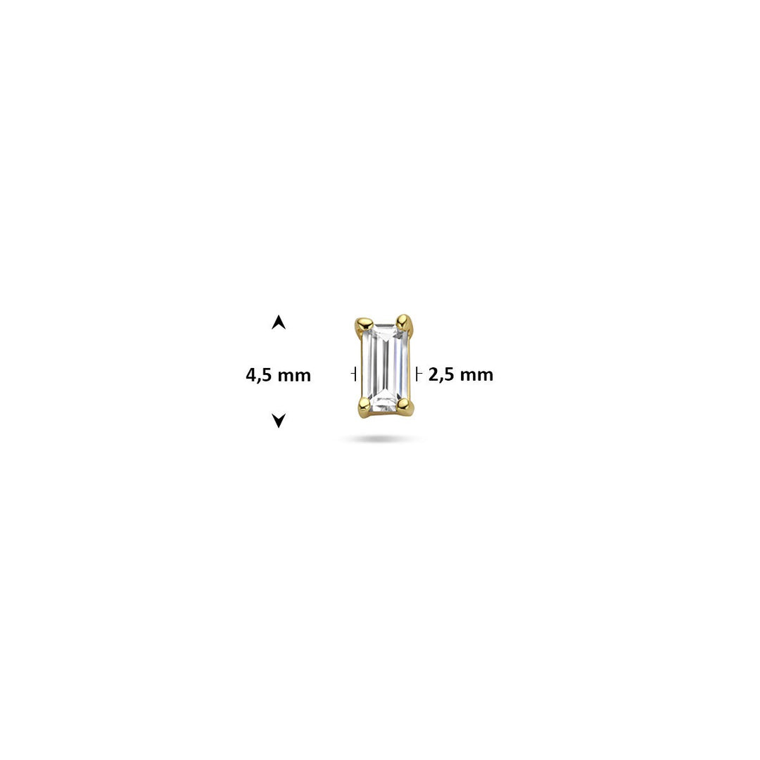 Verguld zilveren flat back piercing met baguette zirkonia – 925 zilver