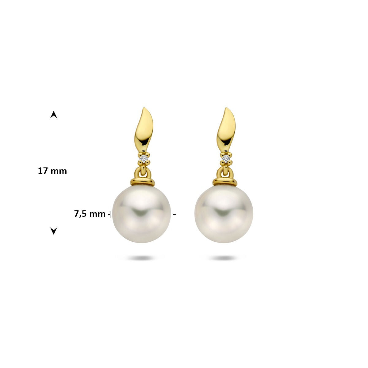 Boucles d'oreilles en or avec diamant et perle – or jaune 14k