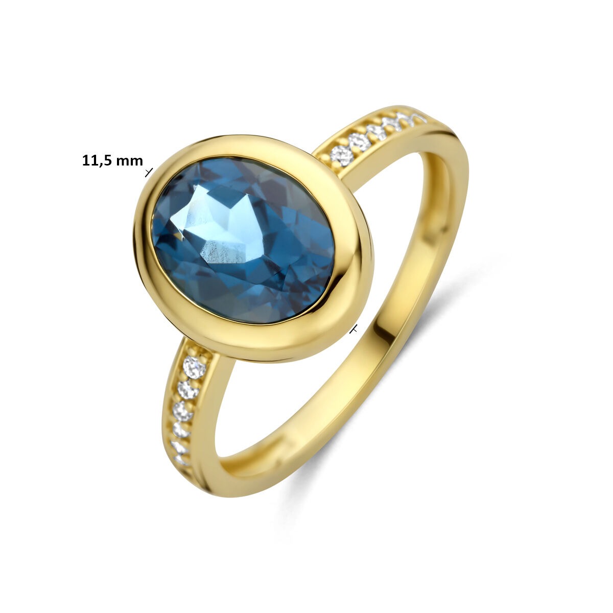 Bague pour femme en or avec topaze London Blue et diamant – or jaune 14k