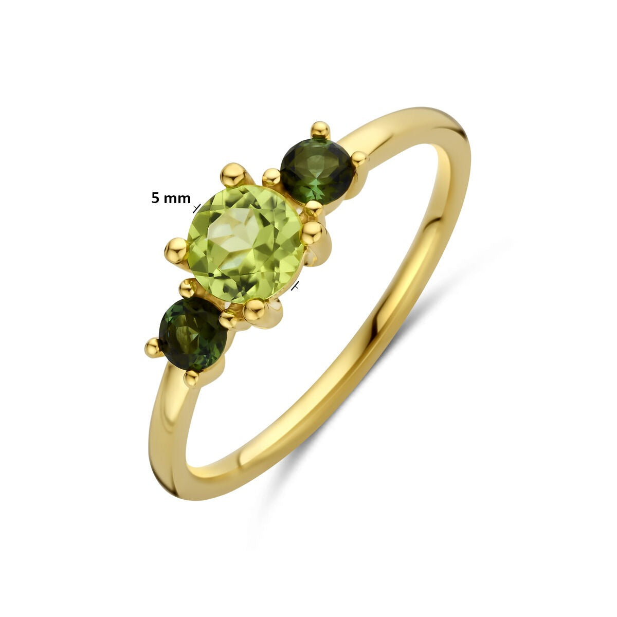 Bague pour femme en or avec péridot et tourmaline – or jaune 14k