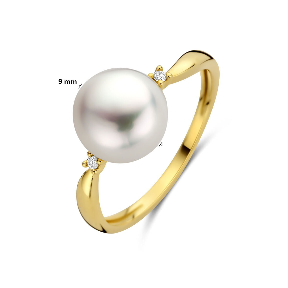 Bague pour femme en or avec diamant et perle – or jaune 14k