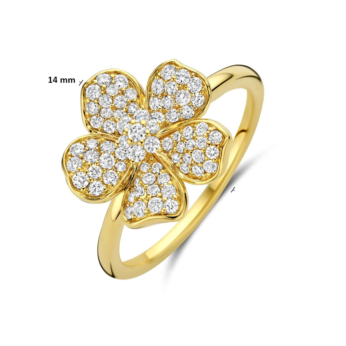 Bague pour femme en or avec fleur et diamant – or jaune 14k