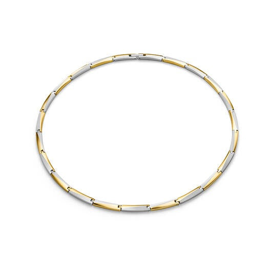 Collier bicolore en titane avec des maillons argentés et dorés.