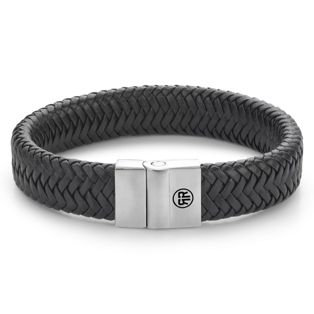 Bracelet en métal noir mat tressé de 15 mm avec fermoir en acier inoxydable.