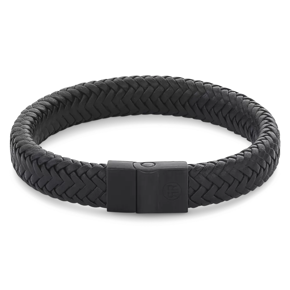 Bracelet en métal noir tressé avec fermoir en acier.