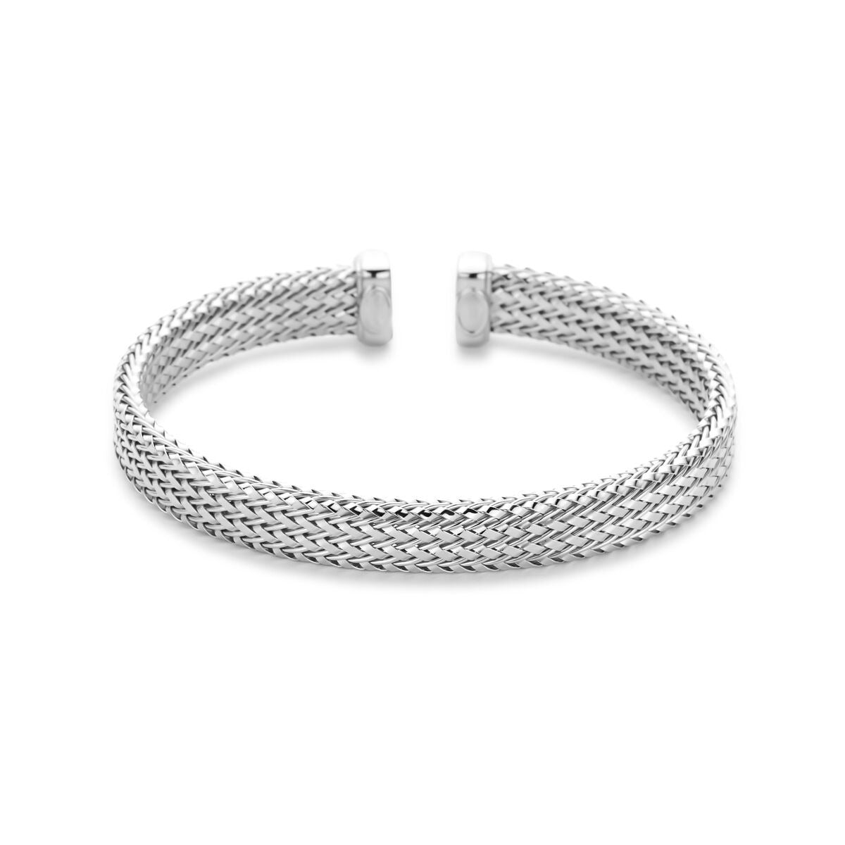 Bracelet jonc en argent 925 rhodié, tressé, de 59 x 8 mm.